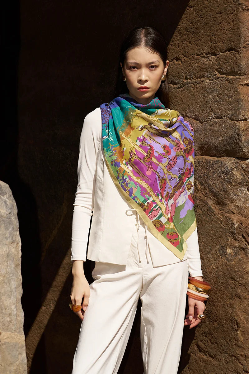 Glaze Botanic Desen Eşarp - Yeşil