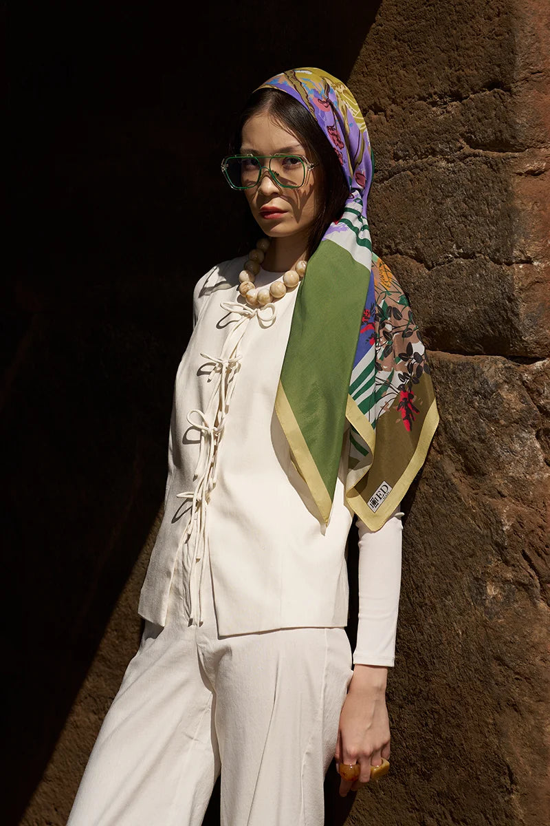 Glaze Botanic Desen Eşarp - Yeşil