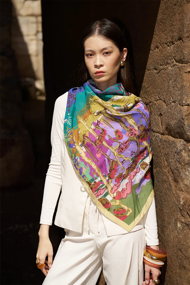 Glaze Botanic Desen Eşarp - Yeşil