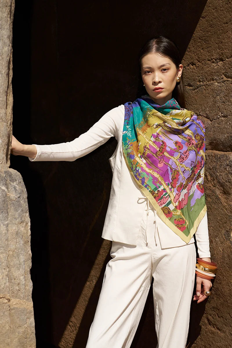 Glaze Botanic Desen Eşarp - Yeşil