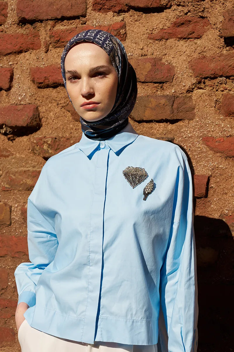 Glaze Chain Desen Eşarp - Lacivert