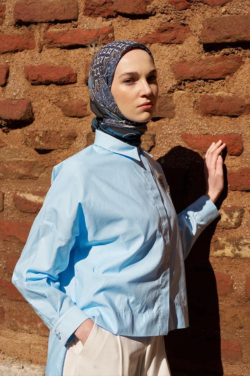 Glaze Chain Desen Eşarp - Lacivert