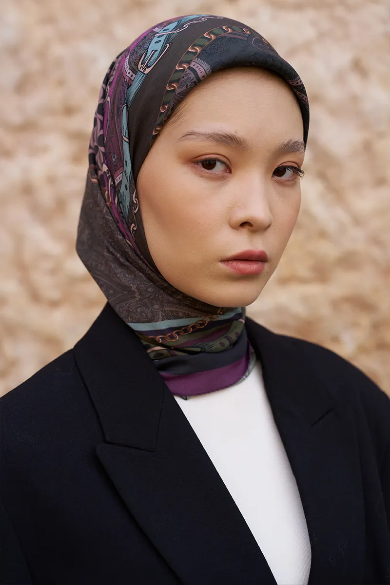 Glaze Chain Desen Eşarp - Mor