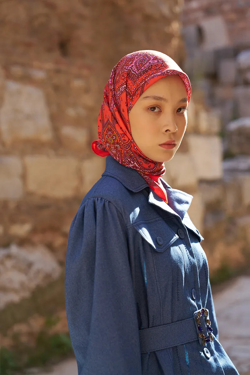 Glaze Endles Desen Eşarp - Kırmızı