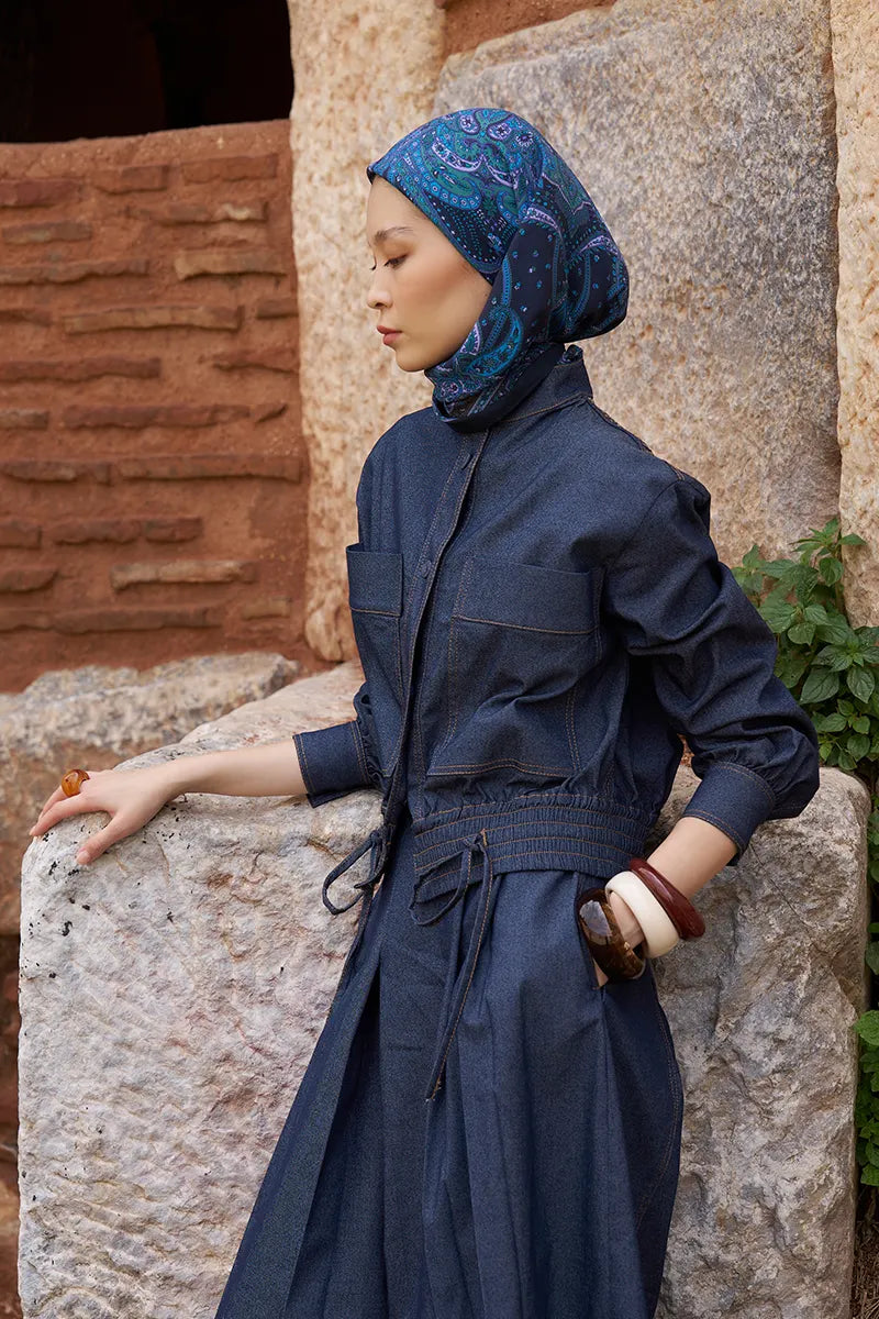 Glaze Endles Desen Eşarp - Lacivert