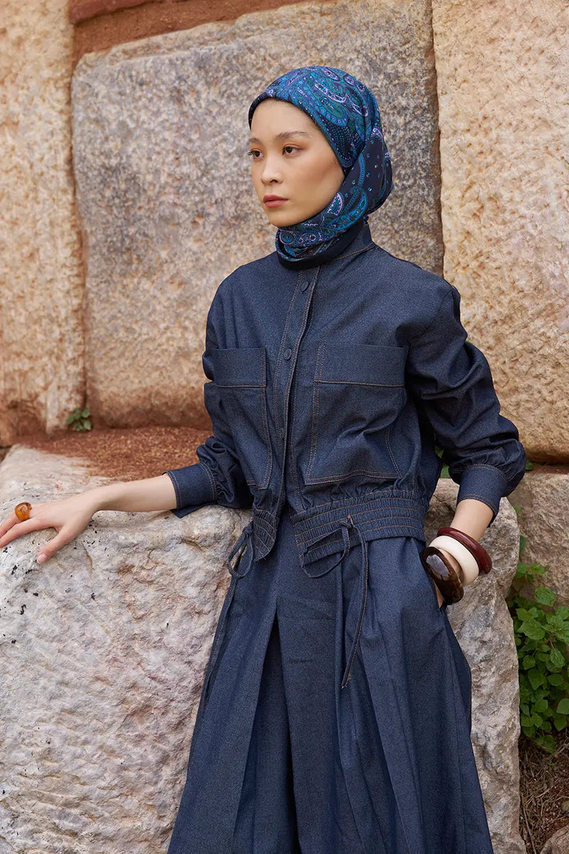 Glaze Endles Desen Eşarp - Lacivert