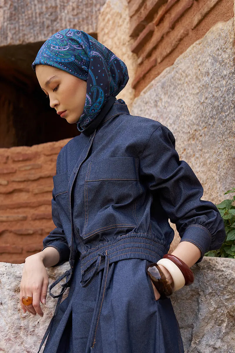 Glaze Endles Desen Eşarp - Lacivert