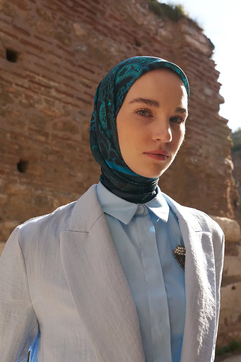 Glaze Mistral Desen Eşarp - Gece Mavisi