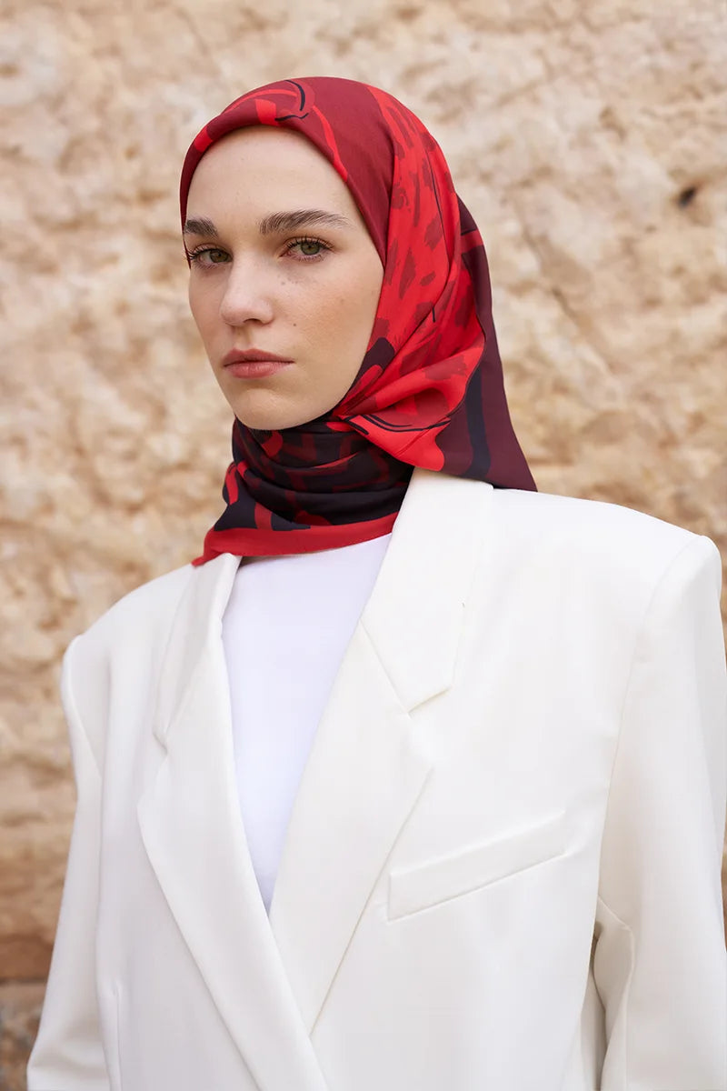 Glaze Ribbon Desen Eşarp - Kırmızı