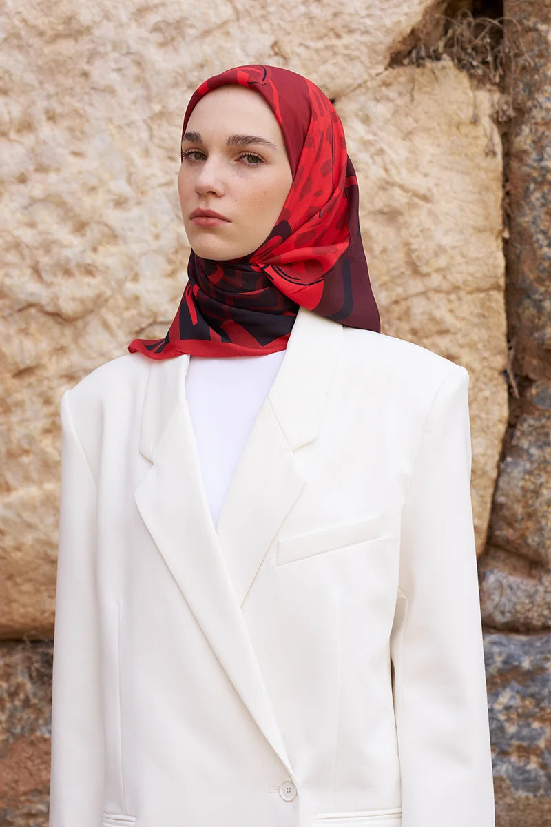 Glaze Ribbon Pattern Scarf - Red