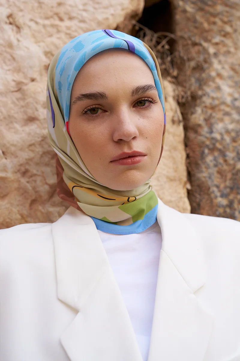 Glaze Ribbon Desen Eşarp - Mavi