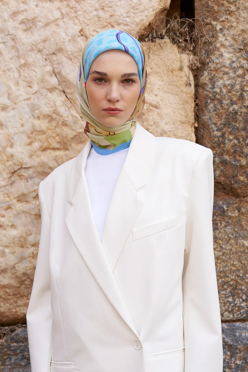 Glaze Ribbon Desen Eşarp - Mavi