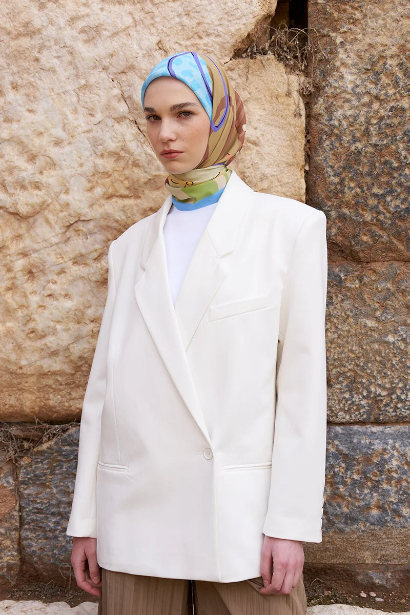 Glaze Ribbon Desen Eşarp - Mavi