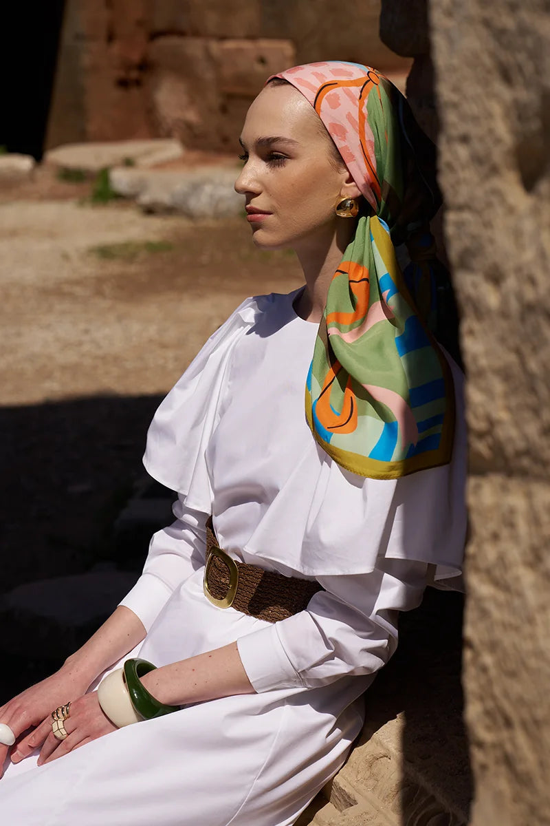 Glaze Ribbon Desen Eşarp - Yeşil