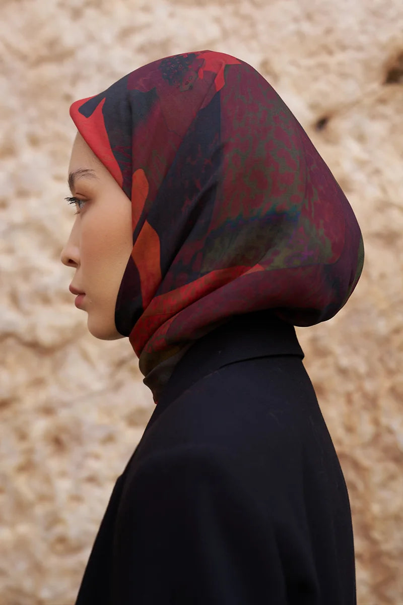 Glaze Vase Desen Eşarp - Bordo