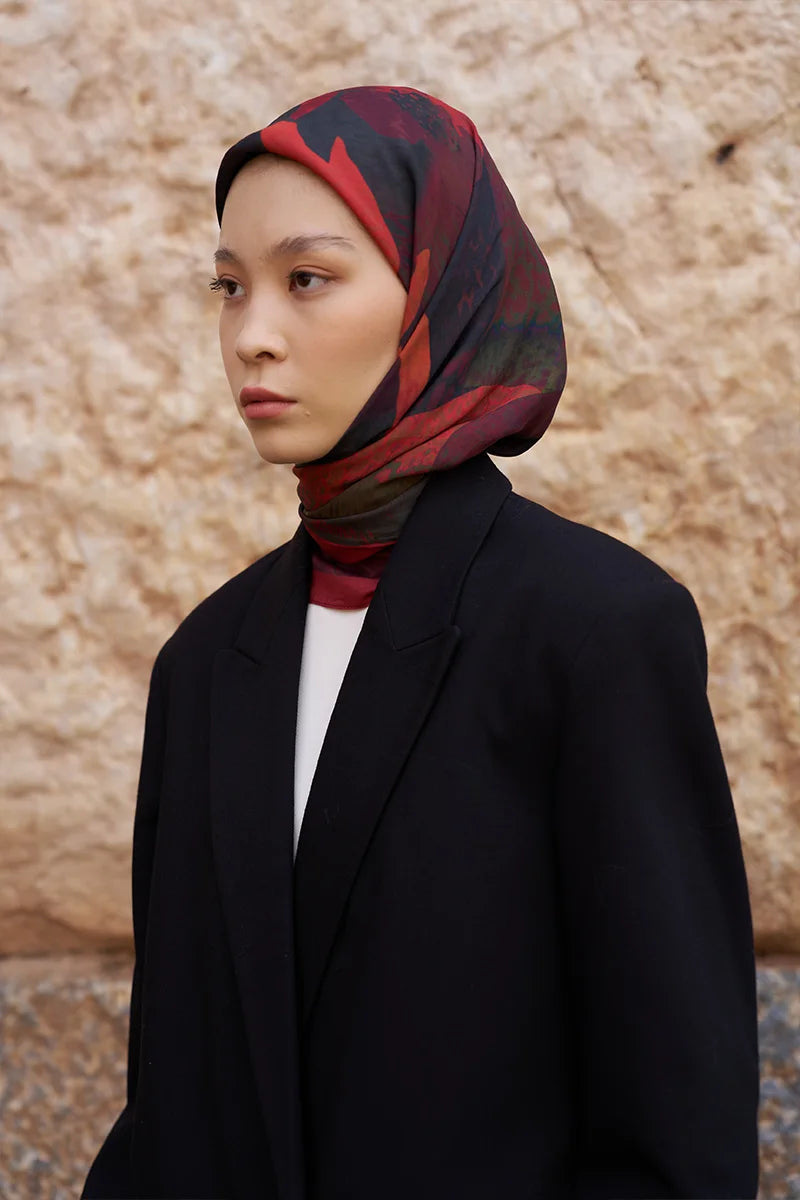 Glaze Vase Desen Eşarp - Bordo