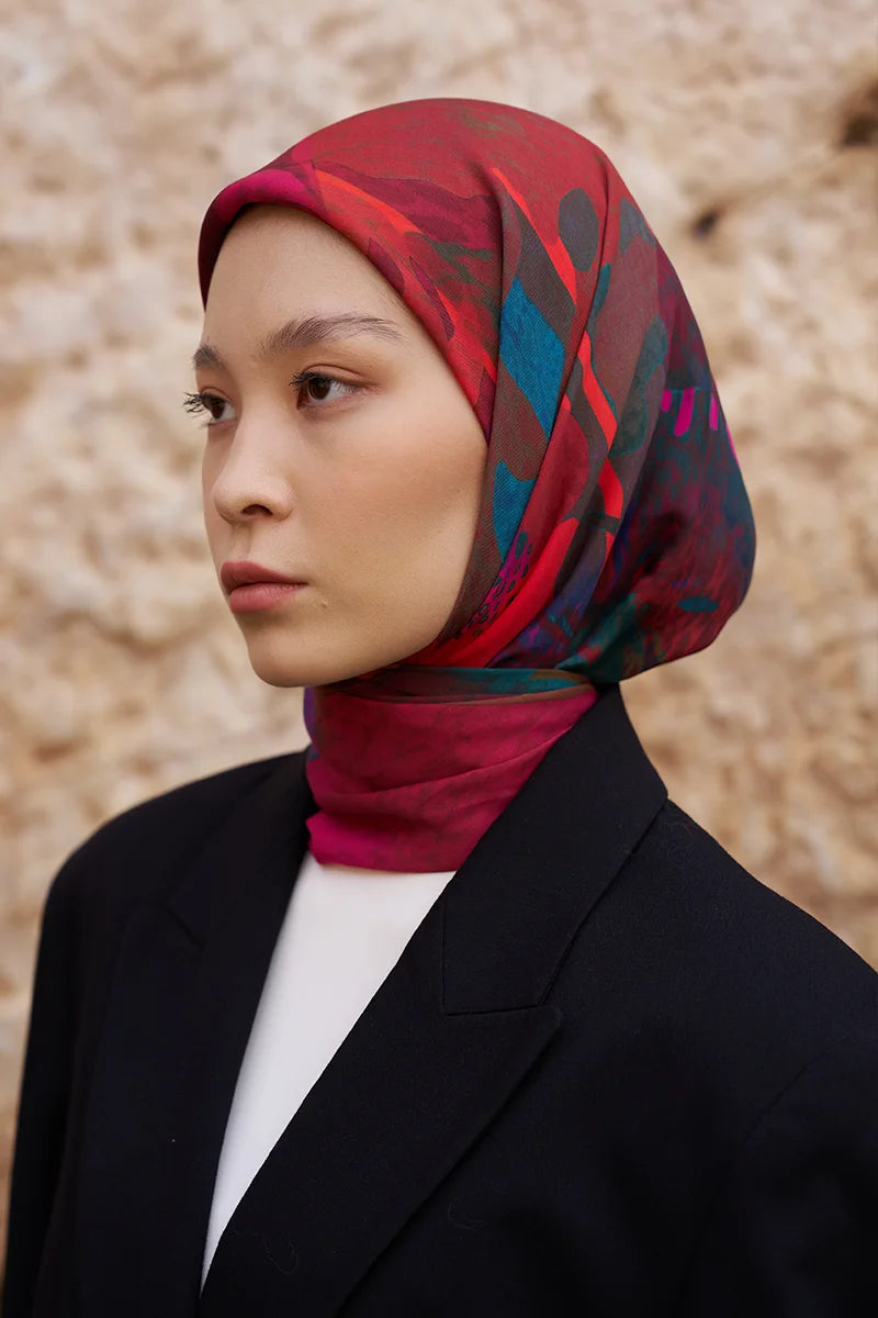 Glaze Vase Desen Eşarp - Kırmızı