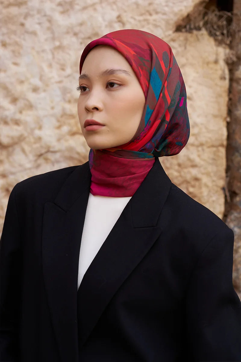 Glaze Vase Pattern Scarf - Red