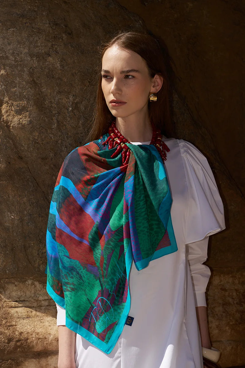 Glaze Vase Desen Eşarp - Mavi