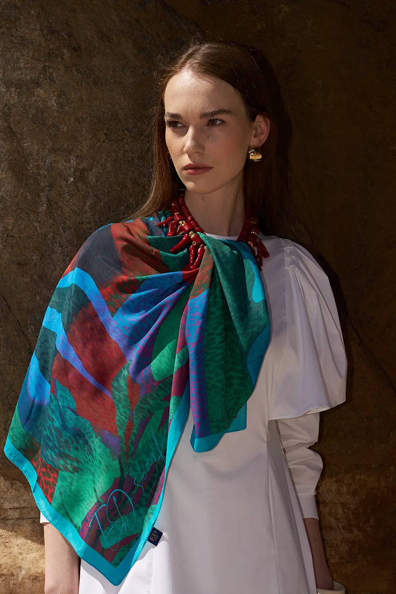 Glaze Vase Desen Eşarp - Mavi