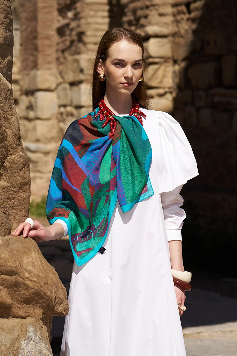 Glaze Vase Desen Eşarp - Mavi