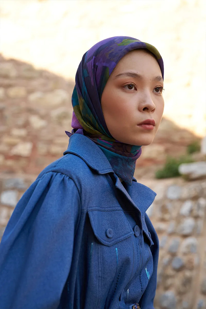 Glaze Vase Desen Eşarp - Mor