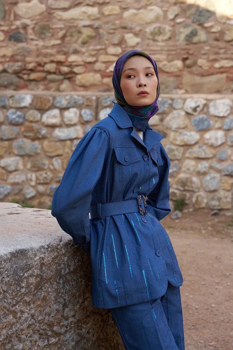 Glaze Vase Desen Eşarp - Mor