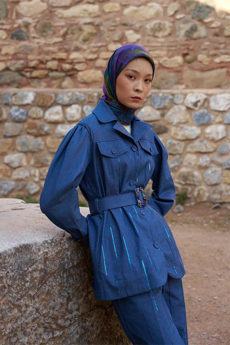 Glaze Vase Desen Eşarp - Mor