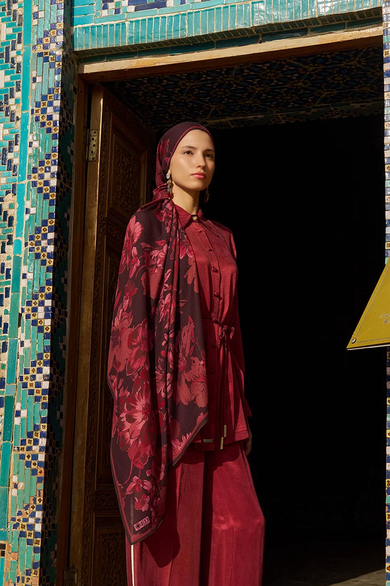 Gülzar Yün İpek Şal - Mürdüm