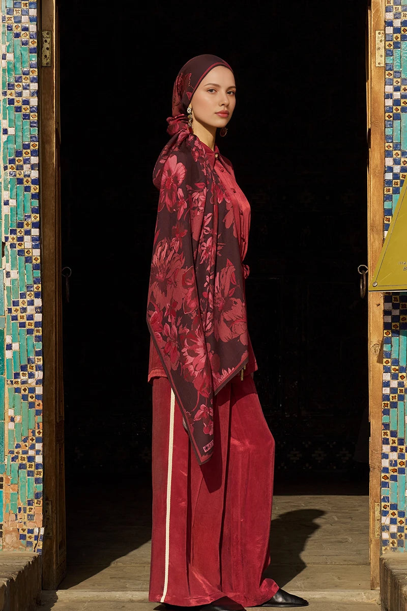 Gülzar Yün İpek Şal - Mürdüm