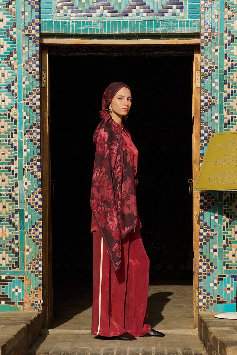 Gülzar Yün İpek Şal - Mürdüm