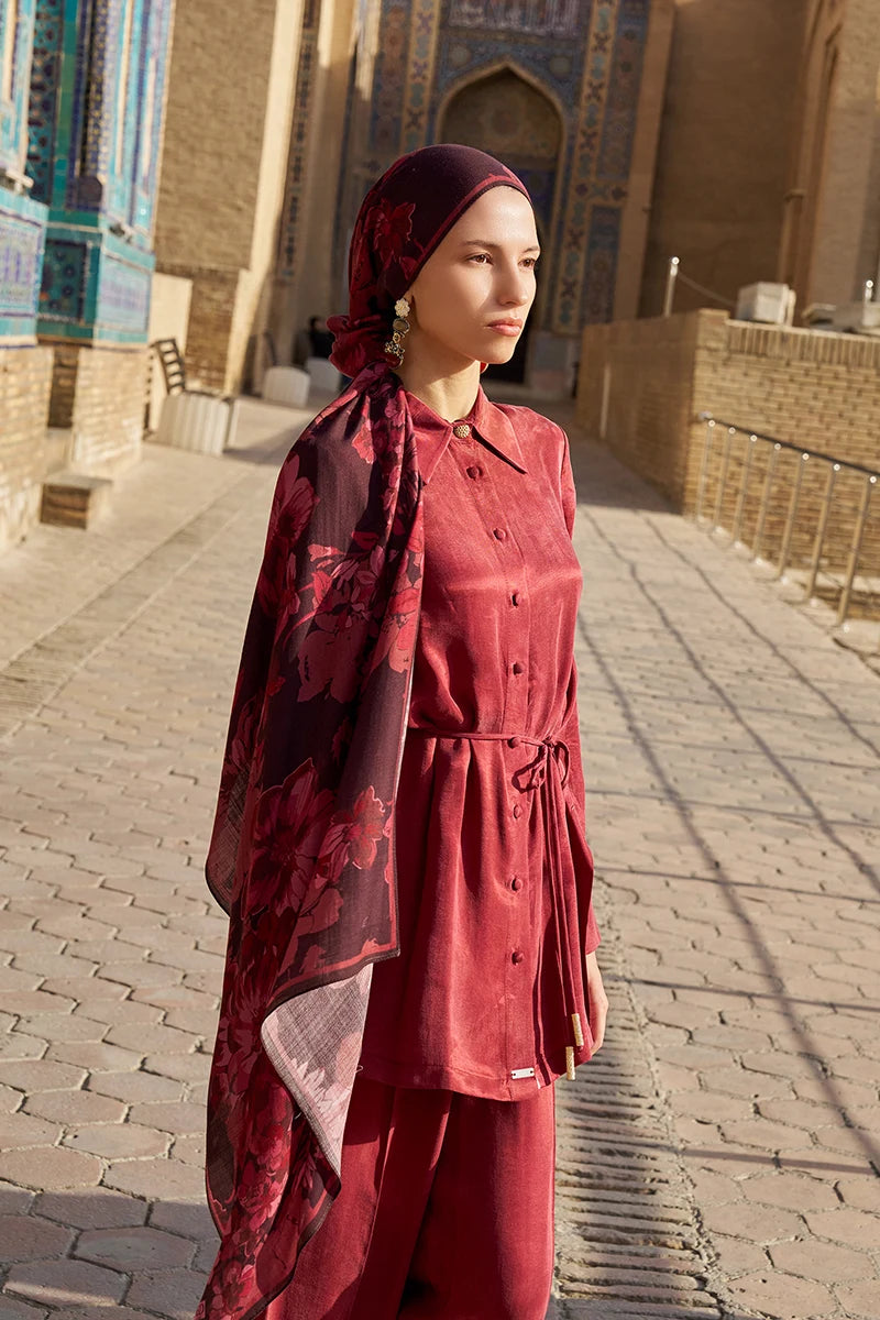 Gülzar Yün İpek Şal - Mürdüm