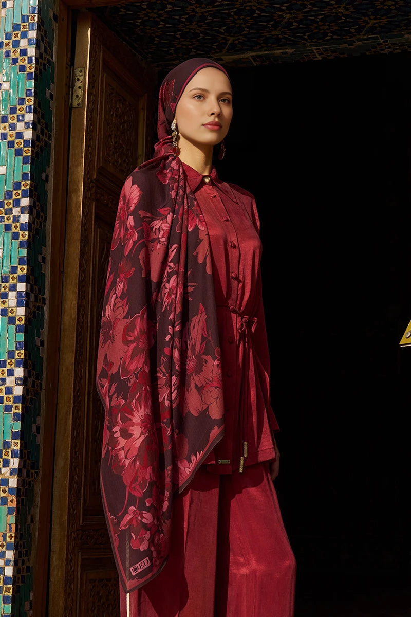 Gülzar Wool Silk Shawl - Plum