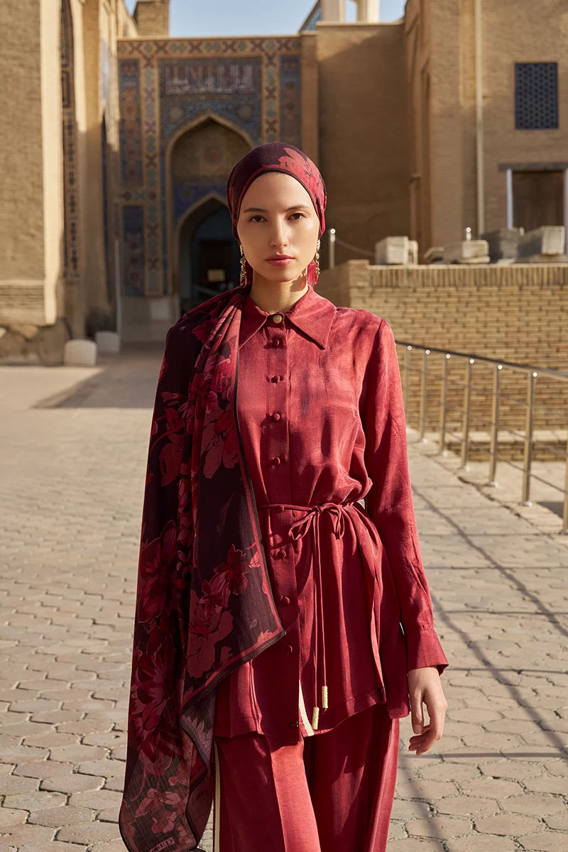 Gülzar Yün İpek Şal - Mürdüm