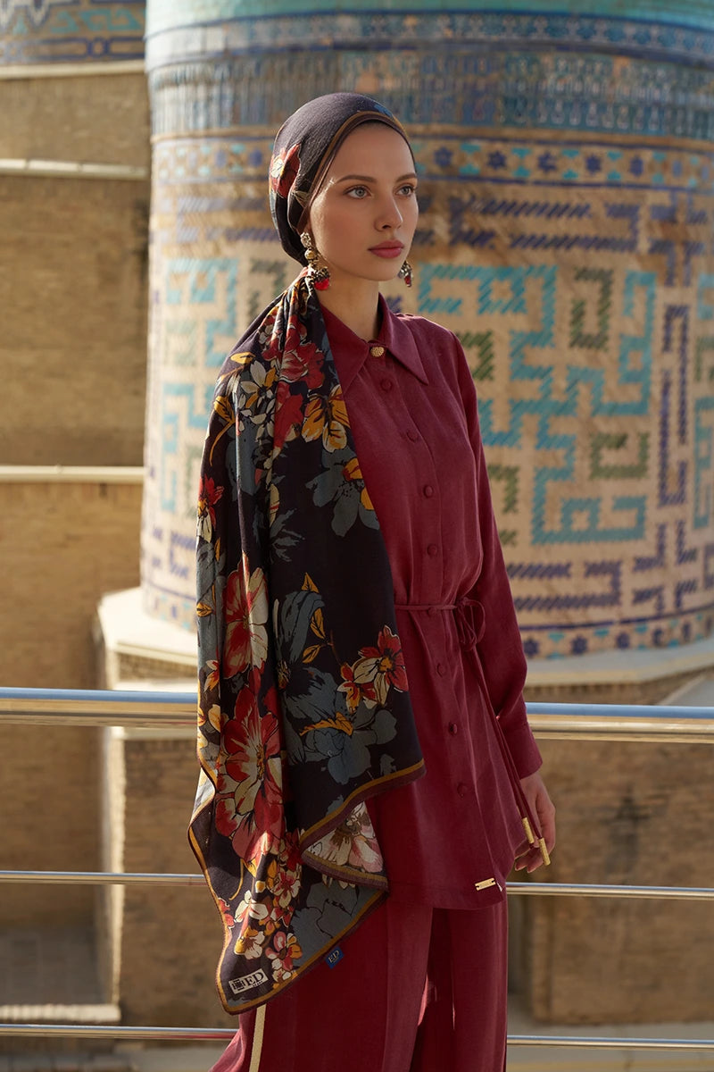 Gülzar Yün İpek Şal - Siyah