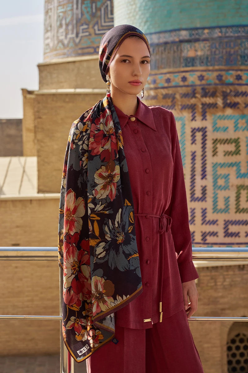 Gülzar Yün İpek Şal - Siyah