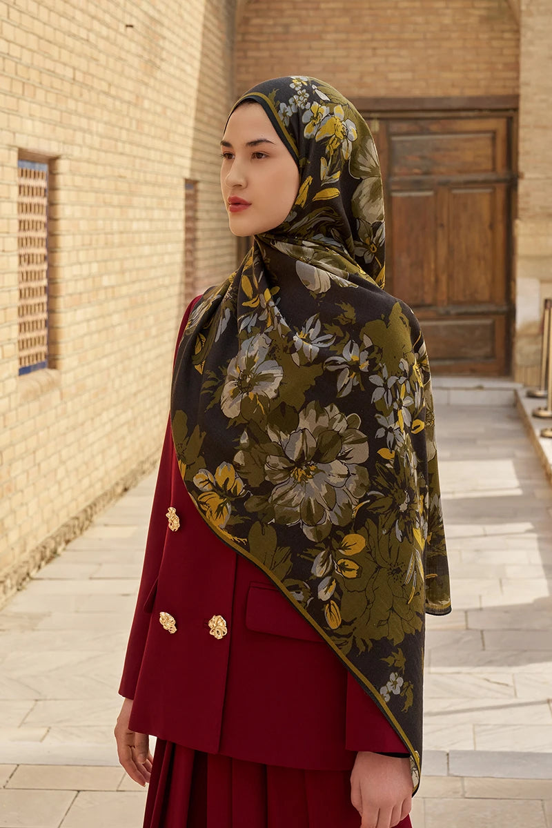 Gülzar Yün İpek Şal - Yeşil