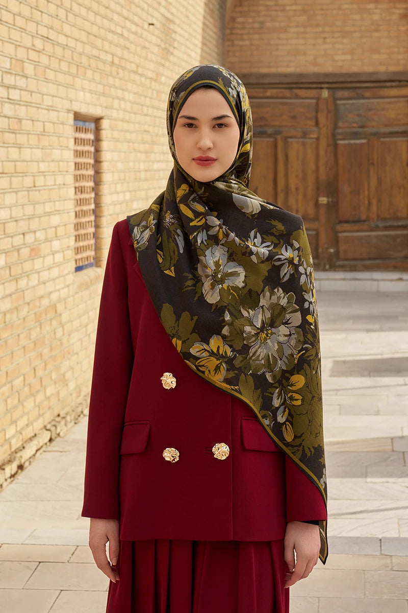 Gülzar Yün İpek Şal - Yeşil