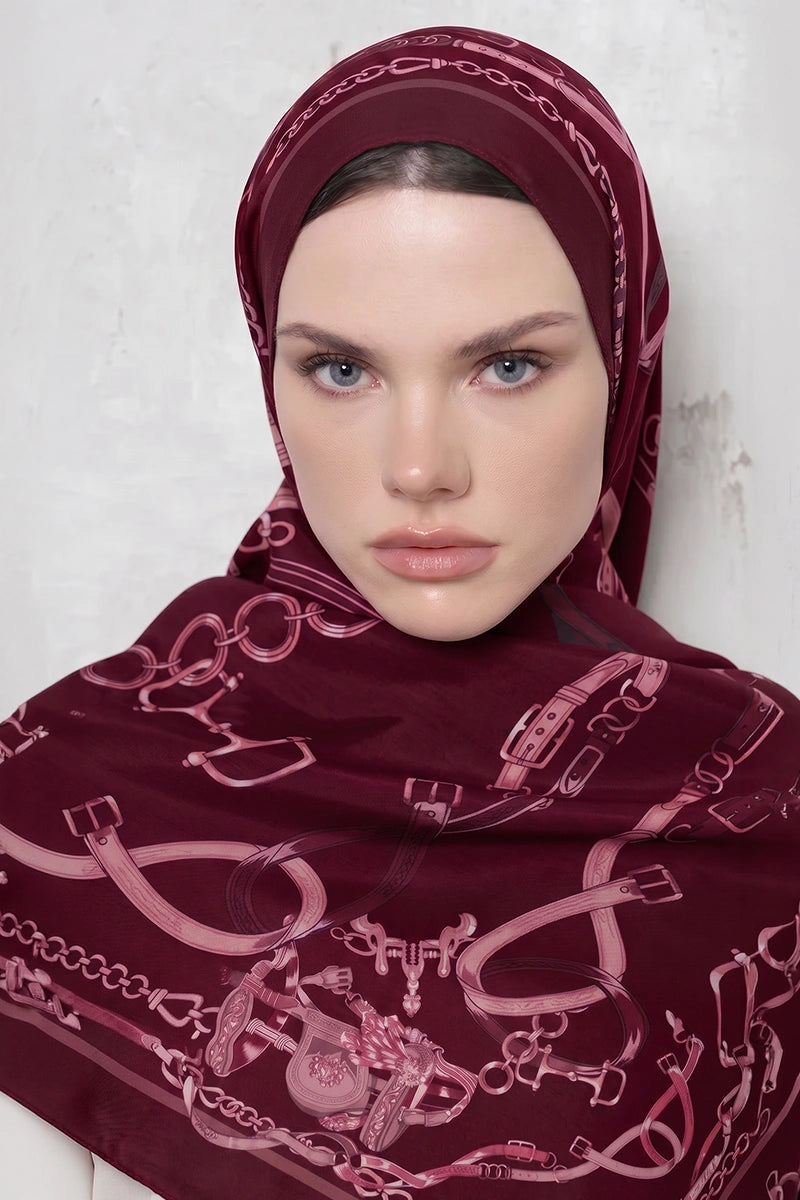 Floş Viskon Şal Harness Desen - Mürdüm