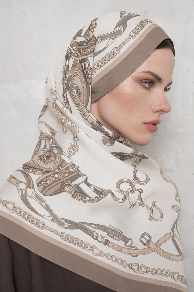 Floş Viskon Şal Harness Desen - Kum Beji