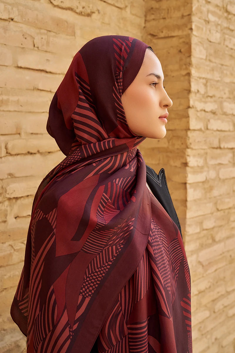 Hazel Floş Viskon Şal - Bordo