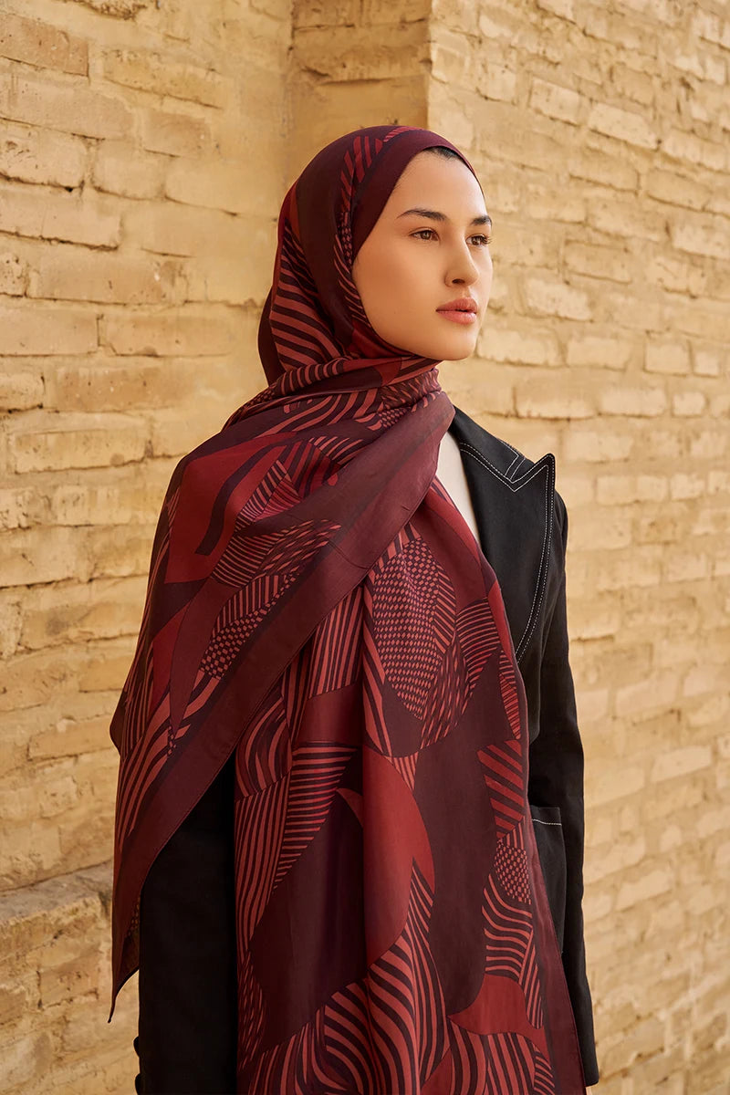 Hazel Floş Viskon Şal - Bordo