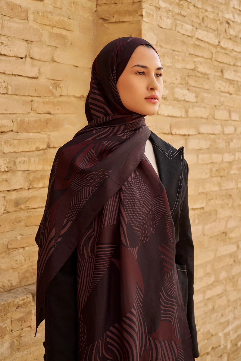Hazel Floş Viskon Şal - Bordo