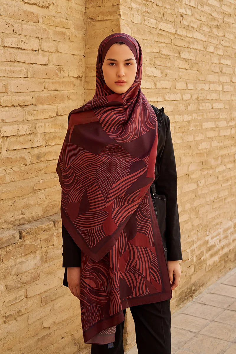 Hazel Floş Viskon Şal - Bordo