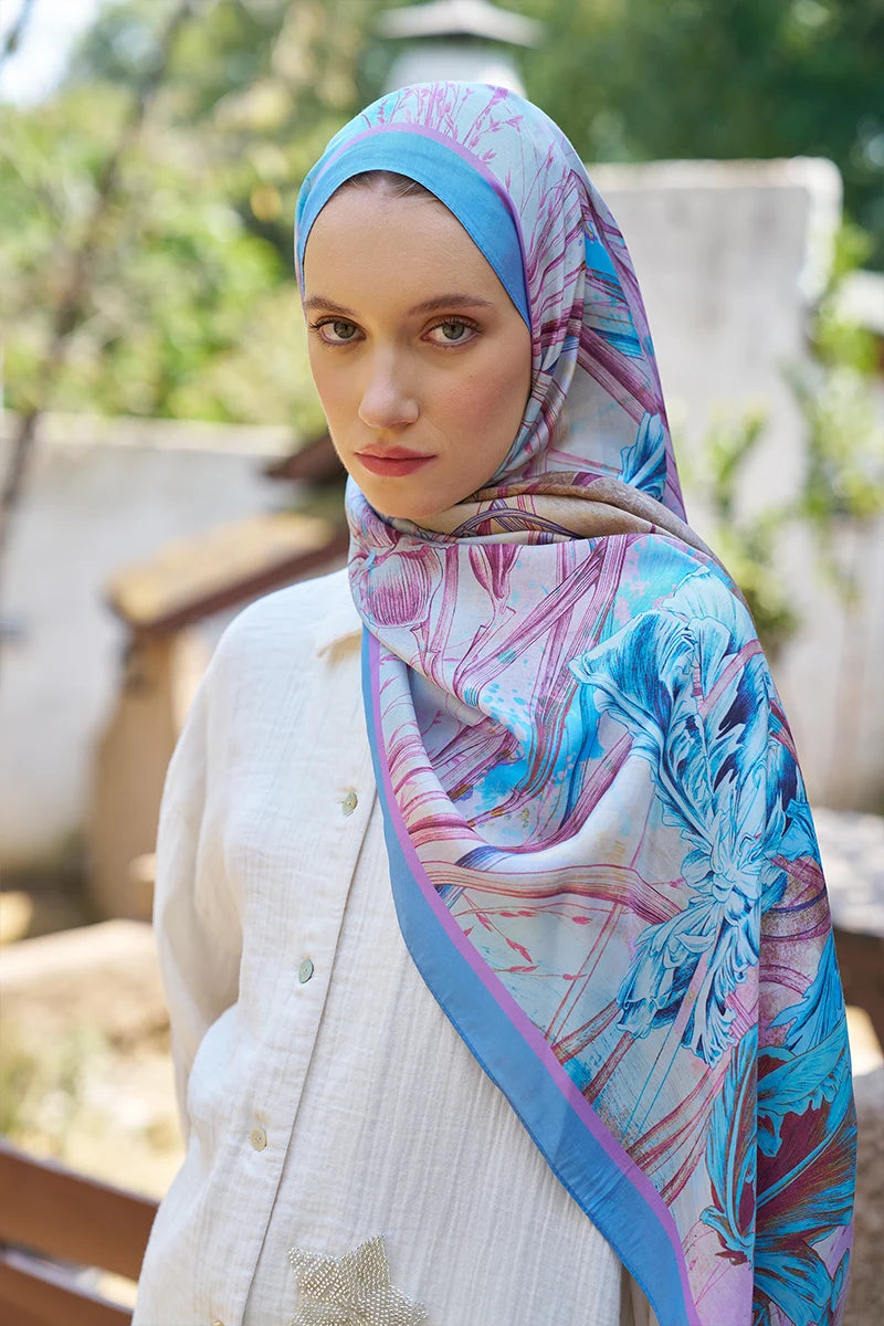 Inspired Marin Desen Şal - Mavi / Lila