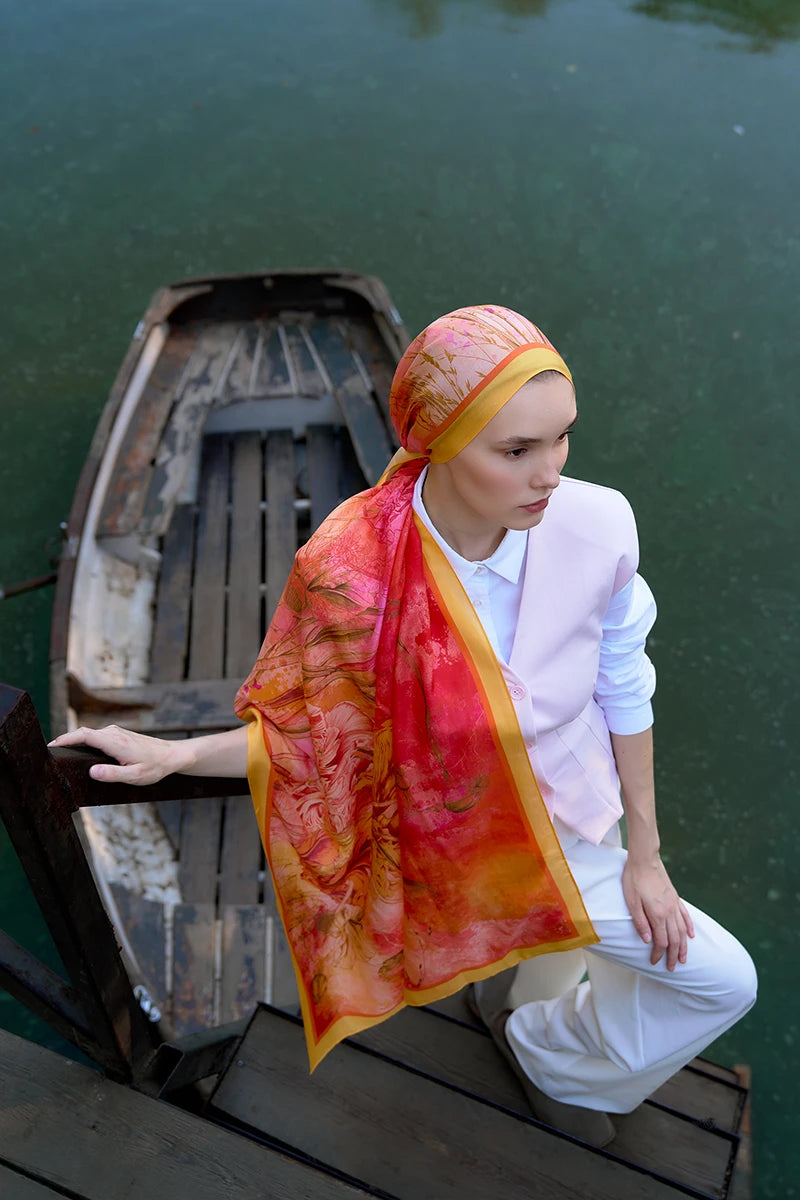 Inspired Marine Pattern Shawl - Coral