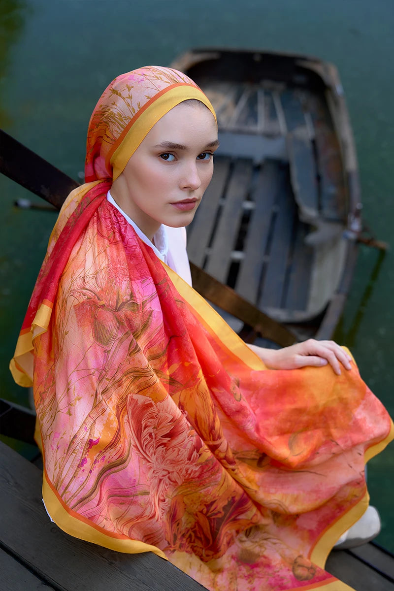 Inspired Marine Pattern Shawl - Coral