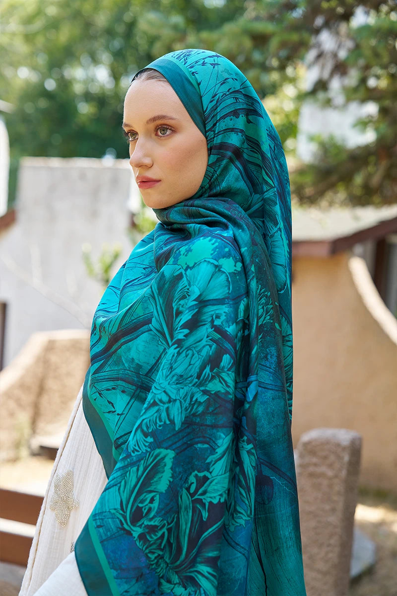 Inspired Marine Pattern Shawl - Petrol