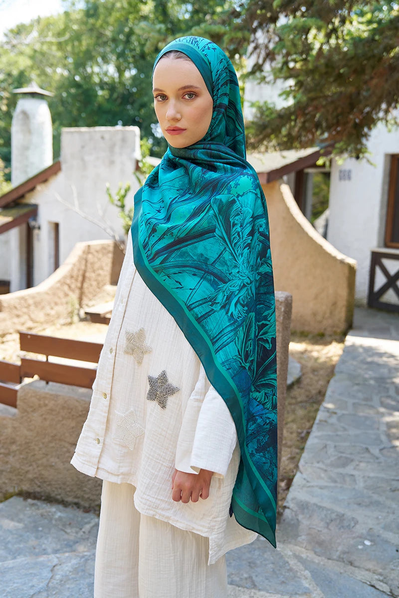 Inspired Marine Pattern Shawl - Petrol