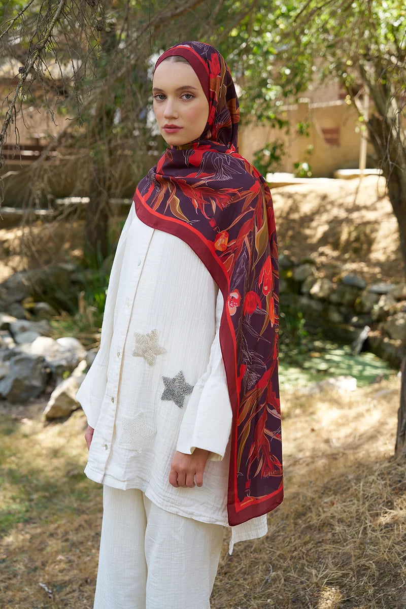 Inspired Muse Patterned Shawl - Burgundy